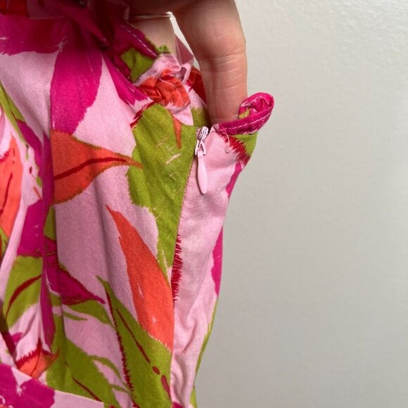 Taylor Lawn Mini Dress Size Small Pink Floral Tropical Vacation Resort Flutter - Picture 7 of 12